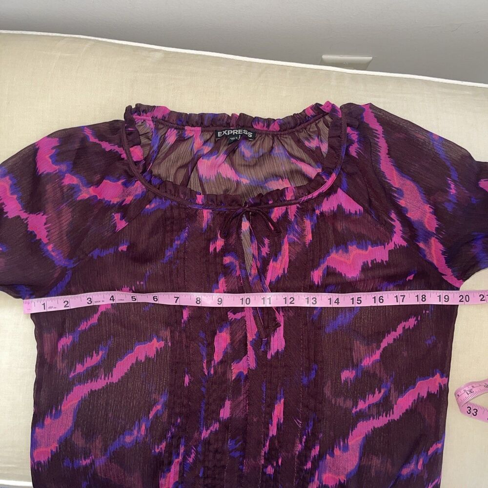 EXPRESS Burgundy Pink Chiffon Tie Neck Blouse Women S - Picture 5 of 7